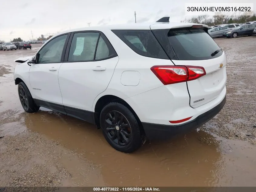 2021 Chevrolet Equinox Fwd Ls VIN: 3GNAXHEV0MS164292 Lot: 40773822