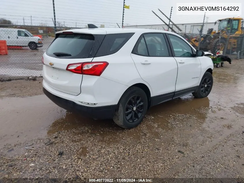 2021 Chevrolet Equinox Fwd Ls VIN: 3GNAXHEV0MS164292 Lot: 40773822