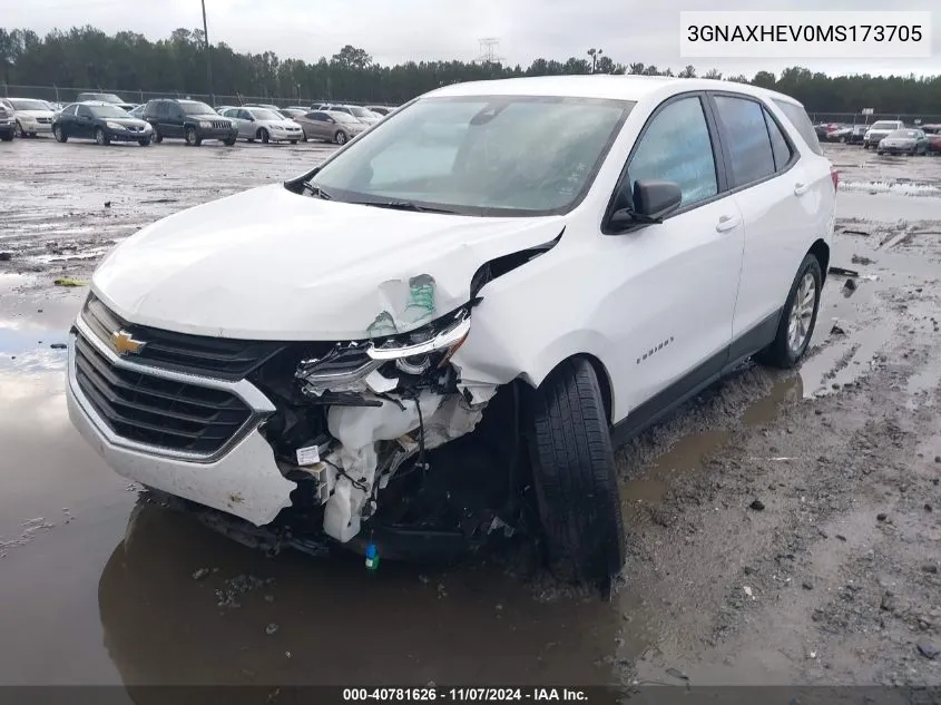 2021 Chevrolet Equinox Fwd Ls VIN: 3GNAXHEV0MS173705 Lot: 40781626