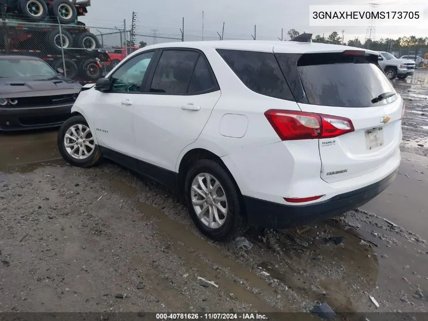 2021 Chevrolet Equinox Fwd Ls VIN: 3GNAXHEV0MS173705 Lot: 40781626