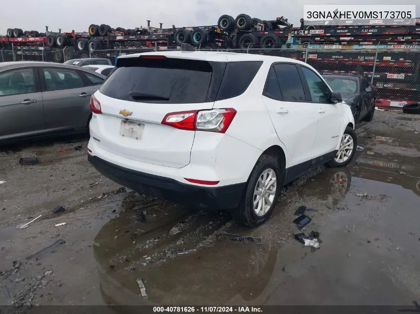 2021 Chevrolet Equinox Fwd Ls VIN: 3GNAXHEV0MS173705 Lot: 40781626