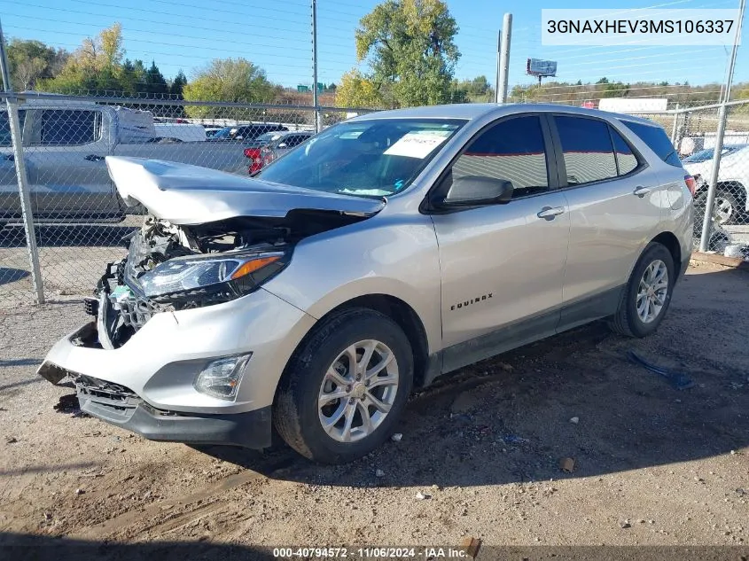 2021 Chevrolet Equinox Fwd Ls VIN: 3GNAXHEV3MS106337 Lot: 40794572