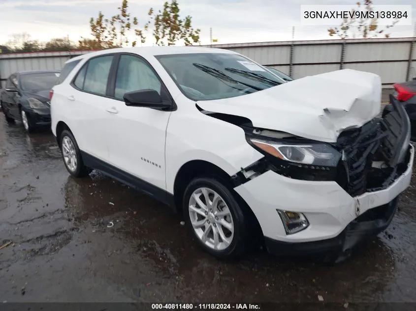 2021 Chevrolet Equinox Fwd Ls VIN: 3GNAXHEV9MS138984 Lot: 40811480