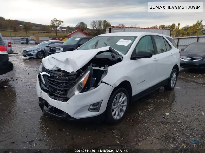 2021 Chevrolet Equinox Fwd Ls VIN: 3GNAXHEV9MS138984 Lot: 40811480