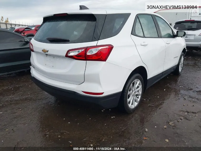 2021 Chevrolet Equinox Fwd Ls VIN: 3GNAXHEV9MS138984 Lot: 40811480