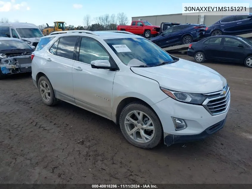 2021 Chevrolet Equinox Awd Premier VIN: 3GNAXXEV1MS151271 Lot: 40818286