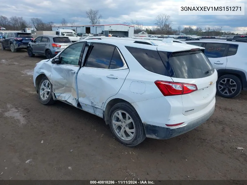 2021 Chevrolet Equinox Awd Premier VIN: 3GNAXXEV1MS151271 Lot: 40818286