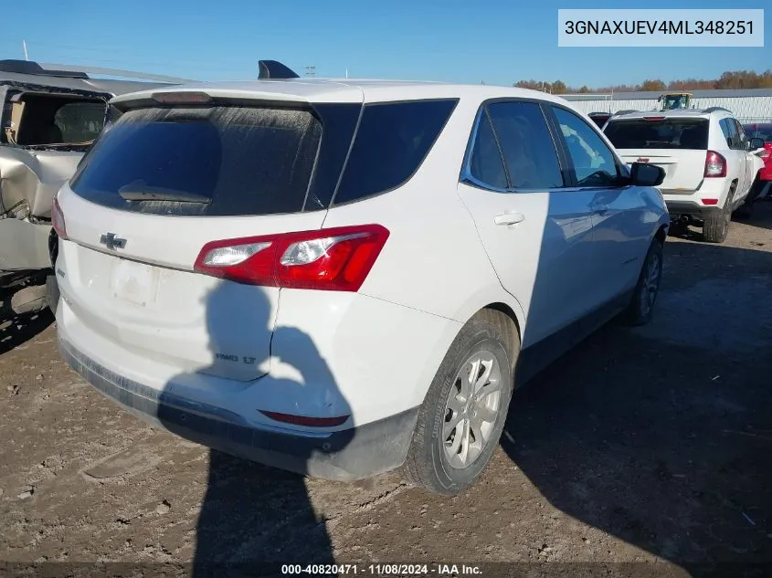 2021 Chevrolet Equinox Awd Lt VIN: 3GNAXUEV4ML348251 Lot: 40820471