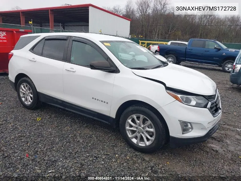 2021 Chevrolet Equinox Fwd Ls VIN: 3GNAXHEV7MS172728 Lot: 40854831