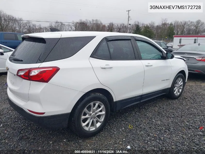 2021 Chevrolet Equinox Fwd Ls VIN: 3GNAXHEV7MS172728 Lot: 40854831