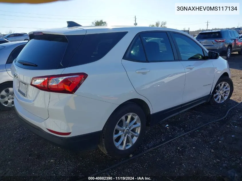 2021 Chevrolet Equinox Fwd Ls VIN: 3GNAXHEV0MS117134 Lot: 40882390