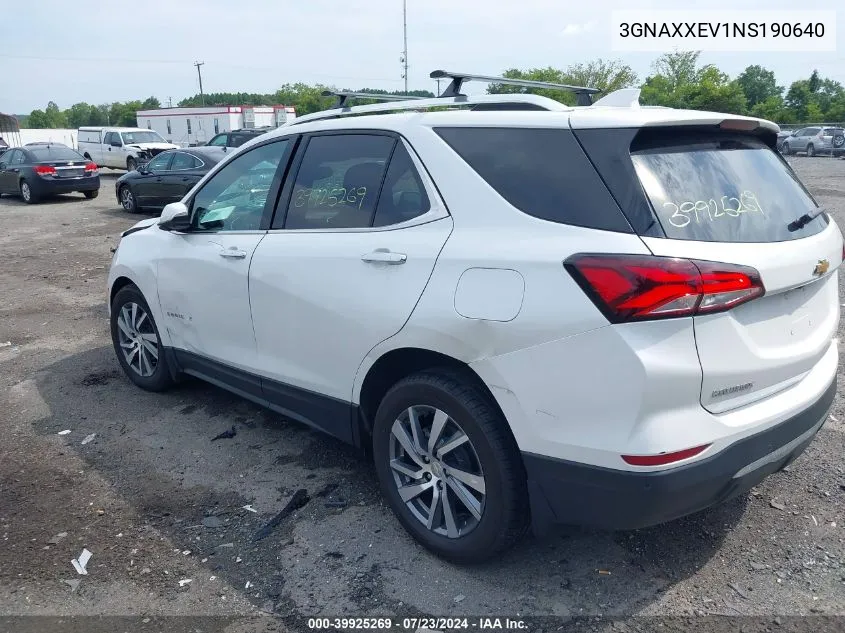 2022 Chevrolet Equinox Awd Premier VIN: 3GNAXXEV1NS190640 Lot: 39925269