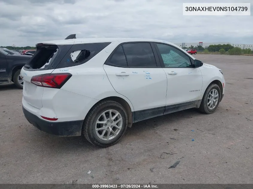 2022 Chevrolet Equinox Fwd Ls VIN: 3GNAXHEV0NS104739 Lot: 39963423