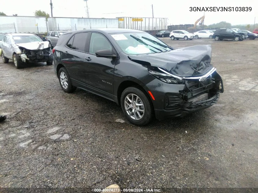 2022 Chevrolet Equinox Awd Ls VIN: 3GNAXSEV3NS103839 Lot: 40074273