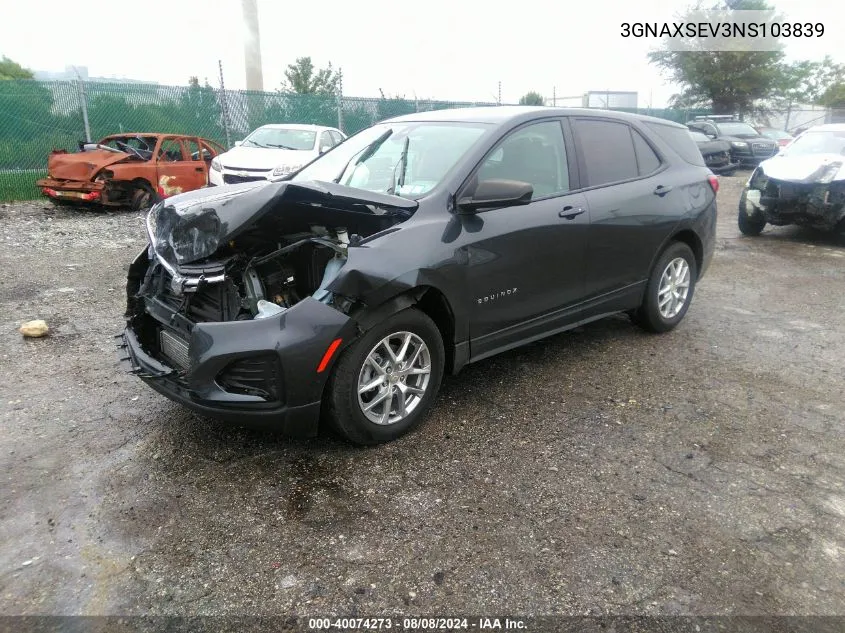 2022 Chevrolet Equinox Awd Ls VIN: 3GNAXSEV3NS103839 Lot: 40074273