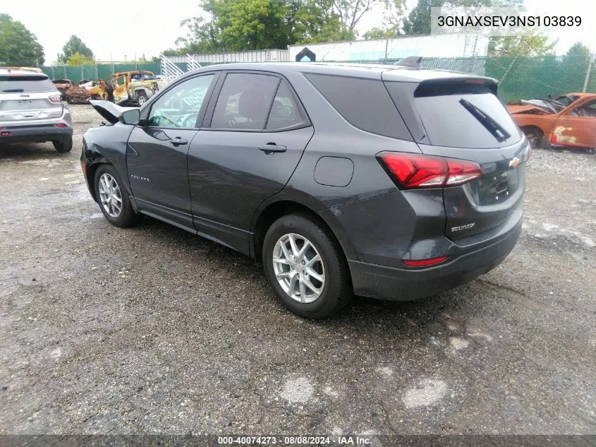 2022 Chevrolet Equinox Awd Ls VIN: 3GNAXSEV3NS103839 Lot: 40074273