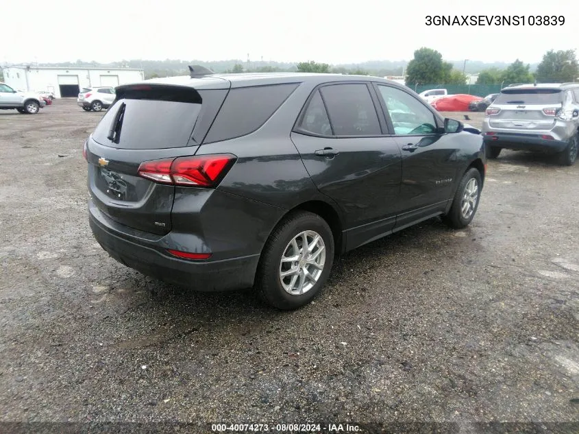 2022 Chevrolet Equinox Awd Ls VIN: 3GNAXSEV3NS103839 Lot: 40074273