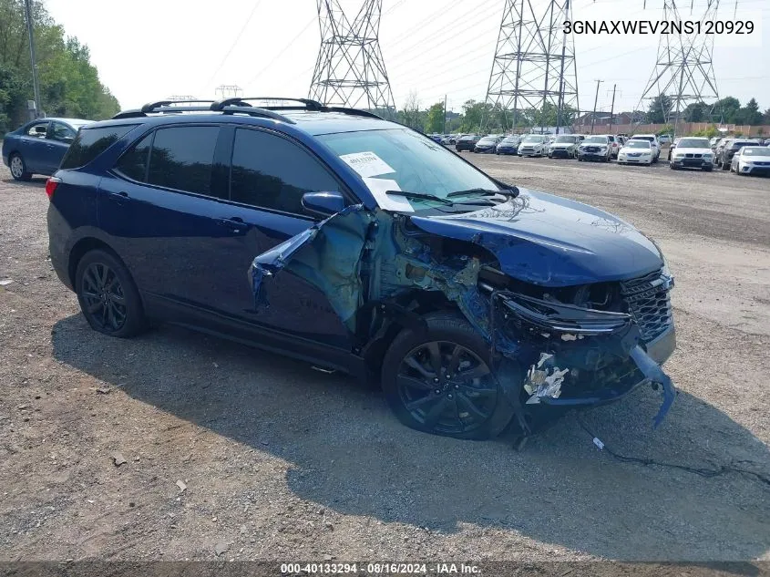 2022 Chevrolet Equinox Awd Rs VIN: 3GNAXWEV2NS120929 Lot: 40133294