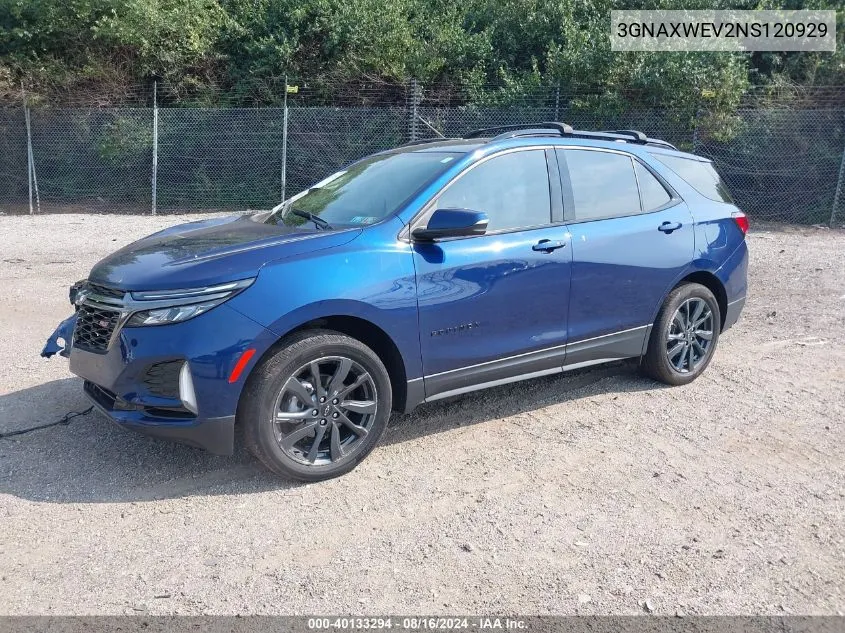 2022 Chevrolet Equinox Awd Rs VIN: 3GNAXWEV2NS120929 Lot: 40133294