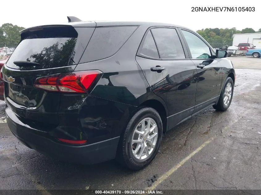 2022 Chevrolet Equinox Fwd Ls VIN: 2GNAXHEV7N6105403 Lot: 40439170