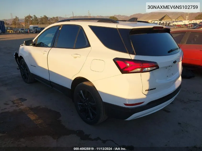 2022 Chevrolet Equinox Fwd Rs VIN: 3GNAXMEV6NS102759 Lot: 40825819