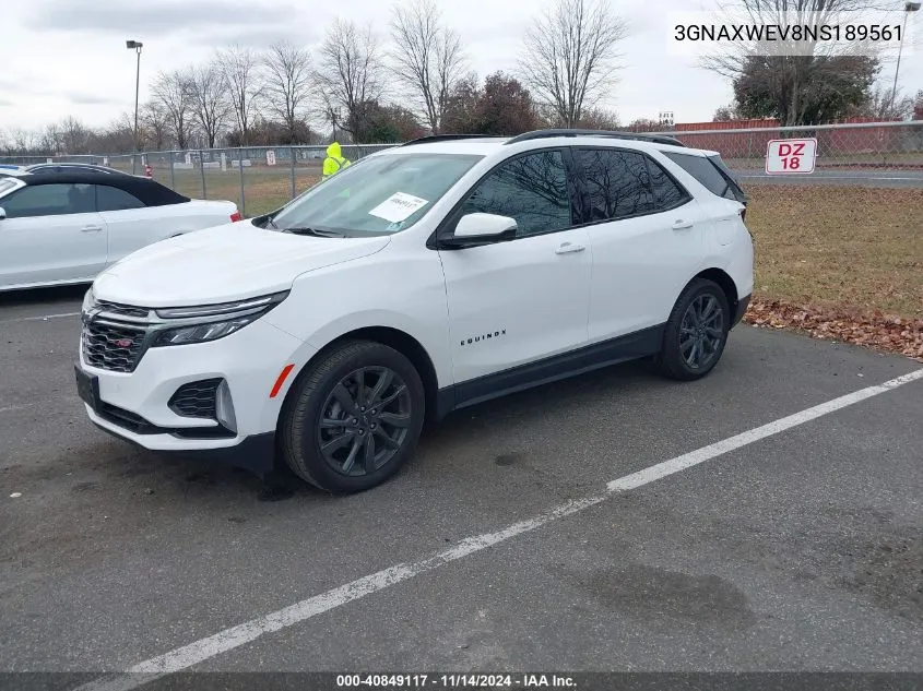 2022 Chevrolet Equinox Awd Rs VIN: 3GNAXWEV8NS189561 Lot: 40849117