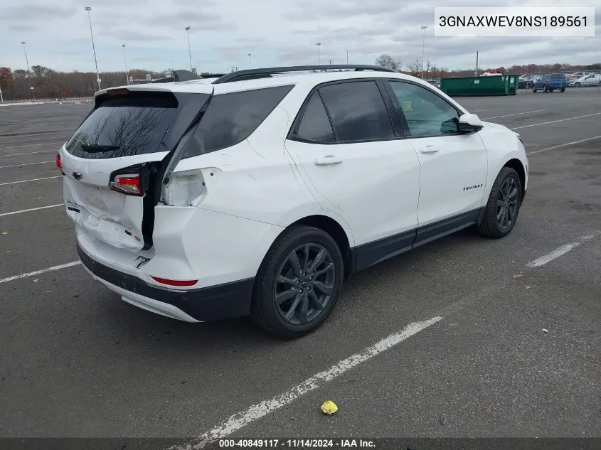 2022 Chevrolet Equinox Awd Rs VIN: 3GNAXWEV8NS189561 Lot: 40849117