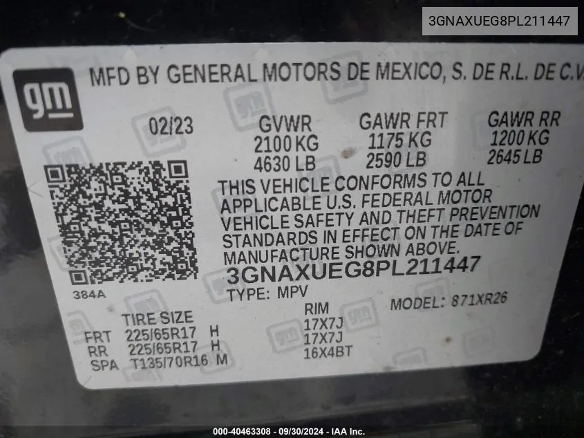 3GNAXUEG8PL211447 2023 Chevrolet Equinox Lt