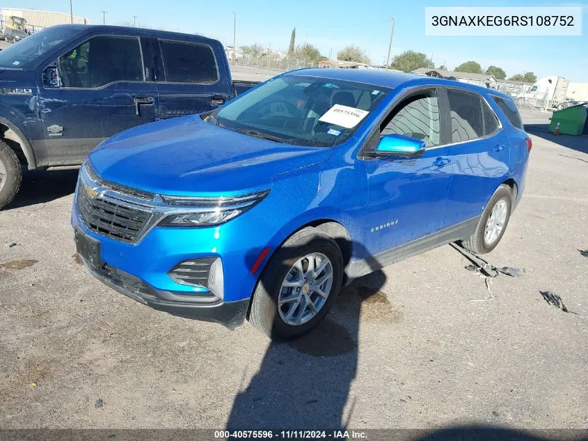 2024 Chevrolet Equinox Lt VIN: 3GNAXKEG6RS108752 Lot: 40575596