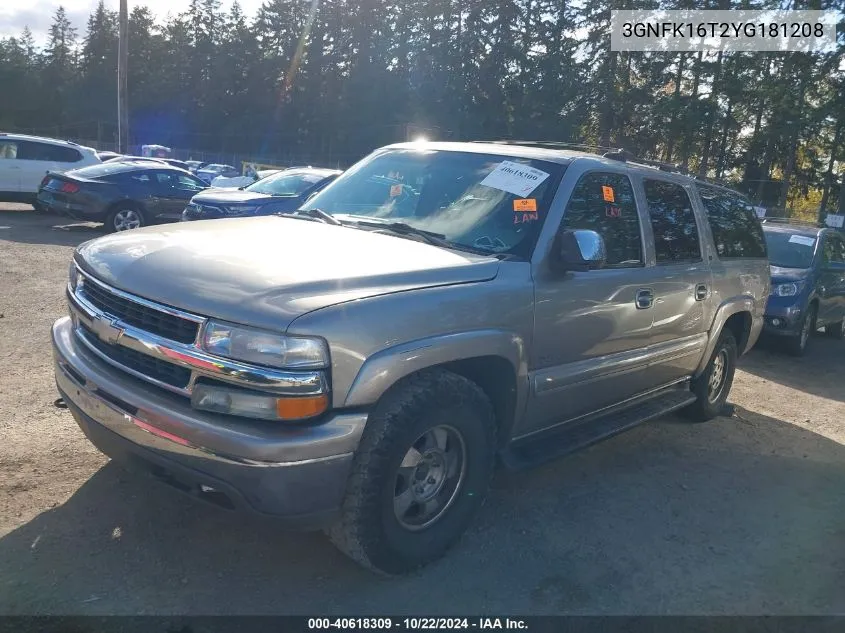 2000 Chevrolet Suburban 1500 Lt VIN: 3GNFK16T2YG181208 Lot: 40618309