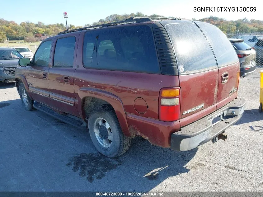 2000 Chevrolet Suburban 1500 Lt VIN: 3GNFK16TXYG150059 Lot: 40723090