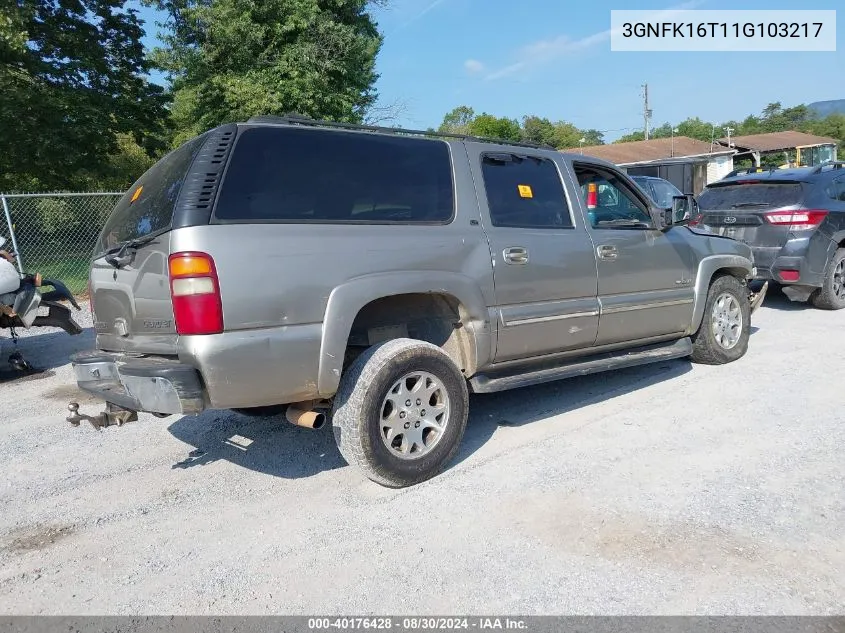 2001 Chevrolet Suburban 1500 Lt VIN: 3GNFK16T11G103217 Lot: 40176428