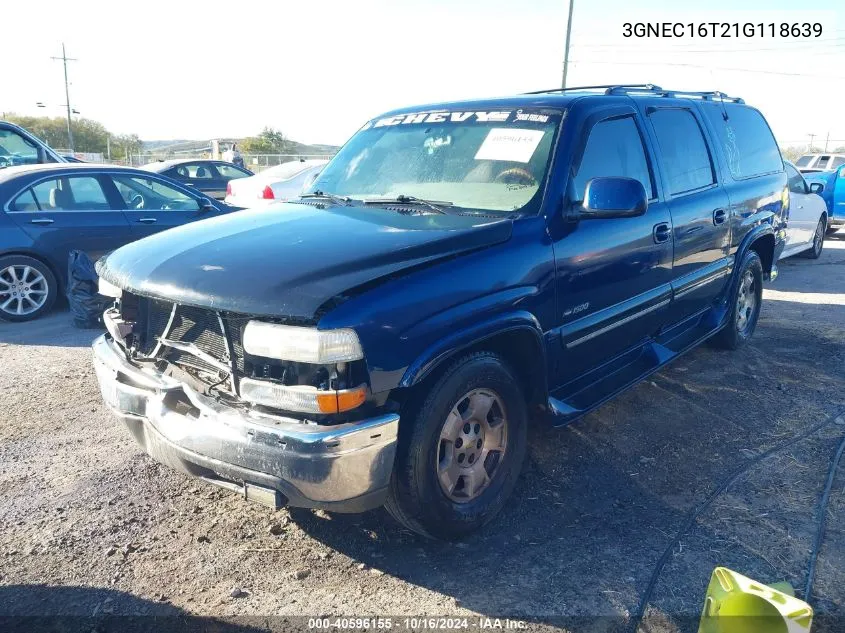 2001 Chevrolet Suburban 1500 Lt VIN: 3GNEC16T21G118639 Lot: 40596155