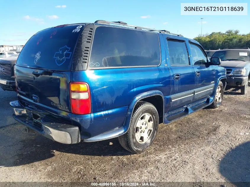 2001 Chevrolet Suburban 1500 Lt VIN: 3GNEC16T21G118639 Lot: 40596155