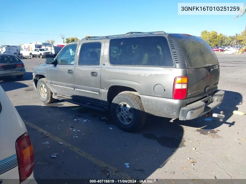 2001 Chevrolet Suburban 1500 Ls VIN: 3GNFK16T01G251259 Lot: 40716619