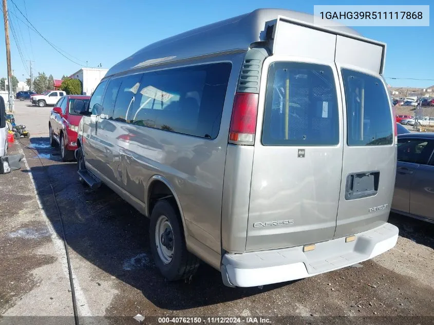 2001 Chevrolet Express VIN: 1GAHG39R511117868 Lot: 40762150