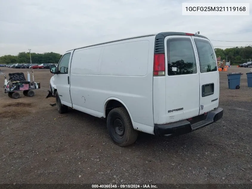 2002 Chevrolet Express VIN: 1GCFG25M321119168 Lot: 40360345