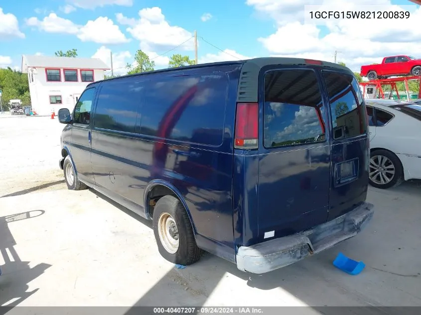 2002 Chevrolet Express VIN: 1GCFG15W821200839 Lot: 40407207