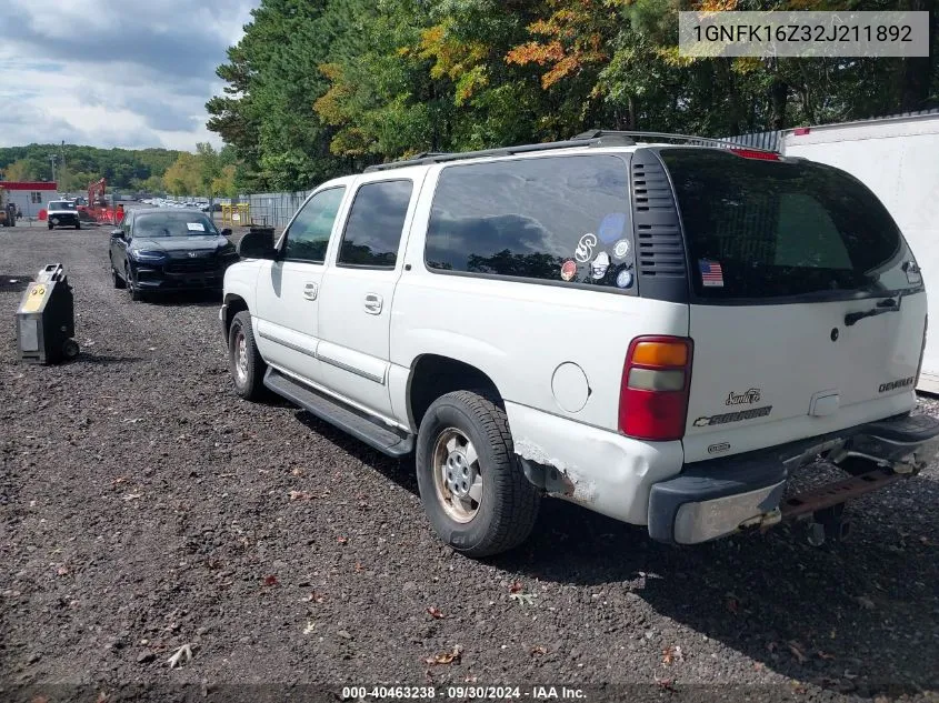 1GNFK16Z32J211892 2002 Chevrolet Suburban 1500 Lt