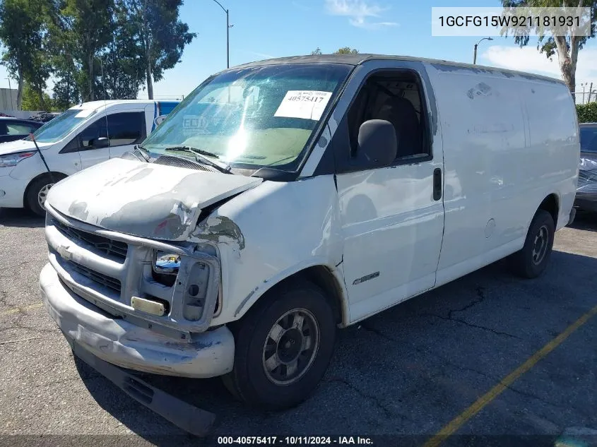 2002 Chevrolet Express VIN: 1GCFG15W921181931 Lot: 40575417