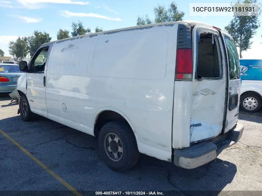 2002 Chevrolet Express VIN: 1GCFG15W921181931 Lot: 40575417