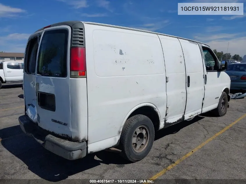 2002 Chevrolet Express VIN: 1GCFG15W921181931 Lot: 40575417