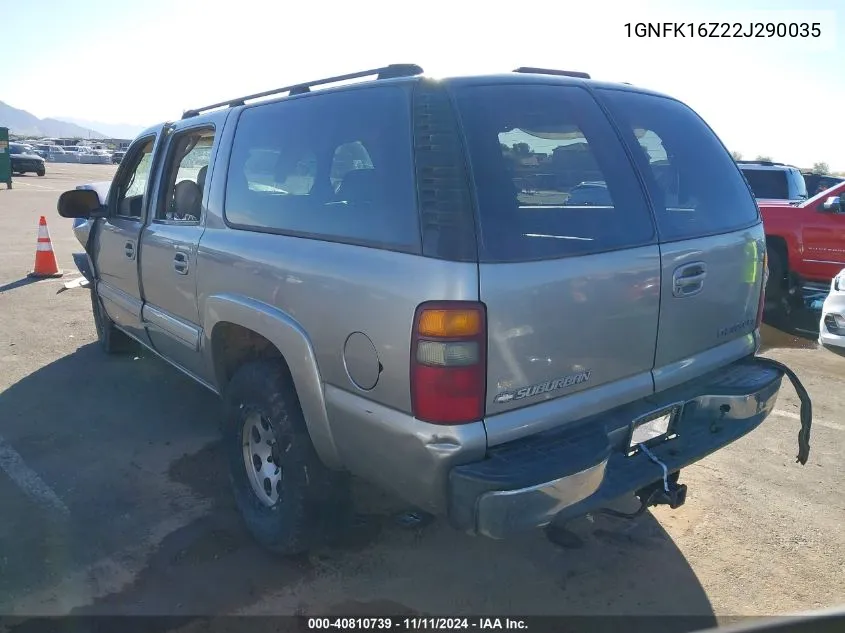 2002 Chevrolet Suburban 1500 Lt VIN: 1GNFK16Z22J290035 Lot: 40810739