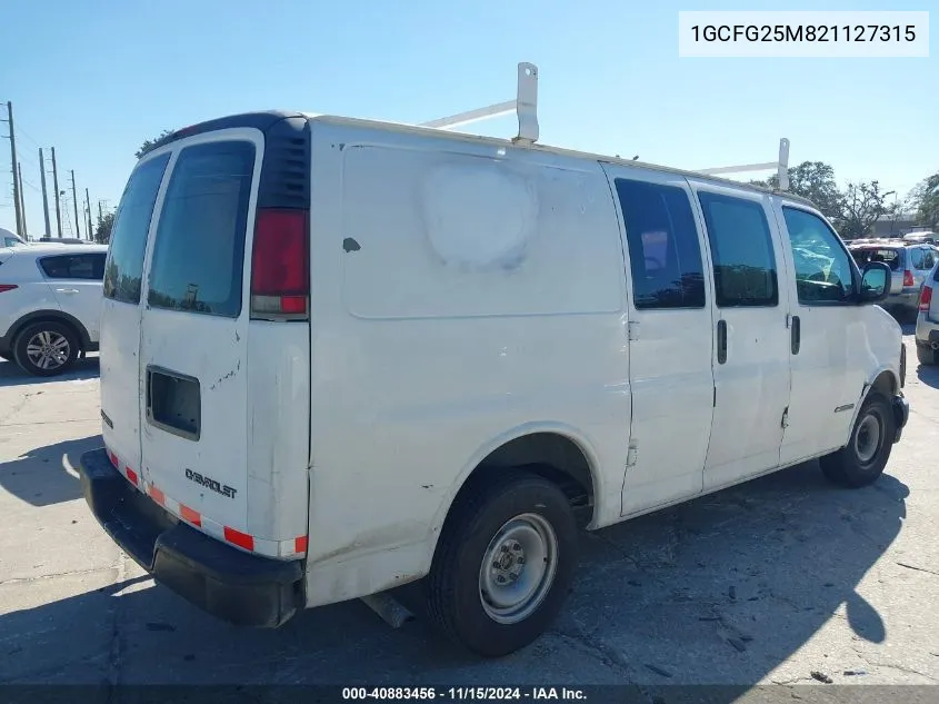 2002 Chevrolet Express VIN: 1GCFG25M821127315 Lot: 40883456