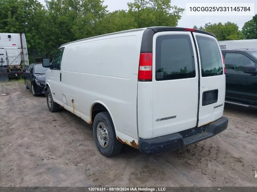 2003 Chevrolet Express VIN: 1GCGG25V331145784 Lot: 12076331