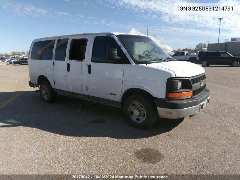 2003 Chevrolet Express 2500 VIN: 1GNGG25U831214791 Lot: 20179042