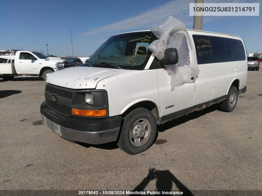 2003 Chevrolet Express 2500 VIN: 1GNGG25U831214791 Lot: 20179042