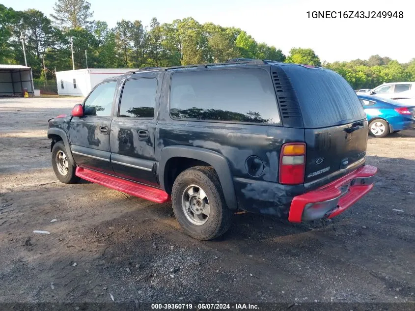 2003 Chevrolet Suburban 1500 Ls VIN: 1GNEC16Z43J249948 Lot: 39360719