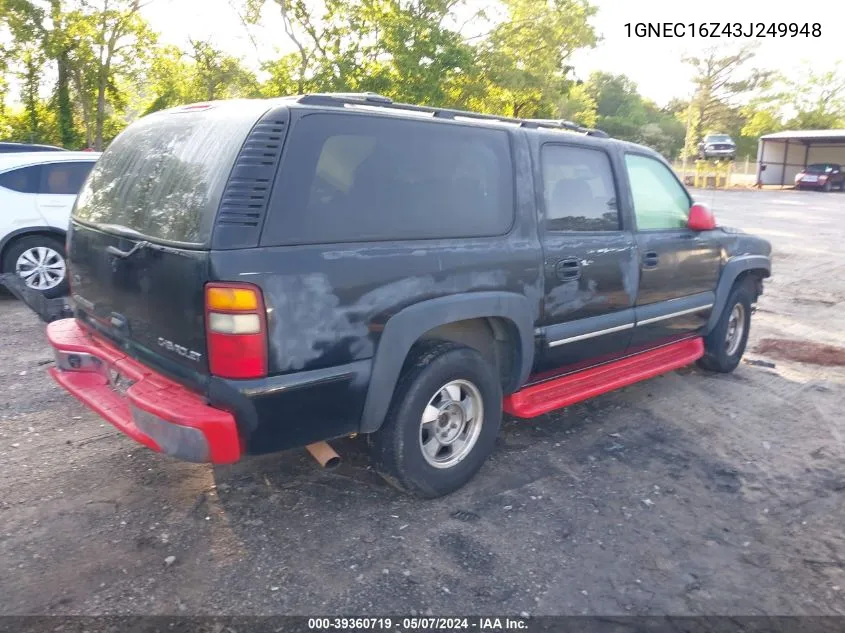 2003 Chevrolet Suburban 1500 Ls VIN: 1GNEC16Z43J249948 Lot: 39360719