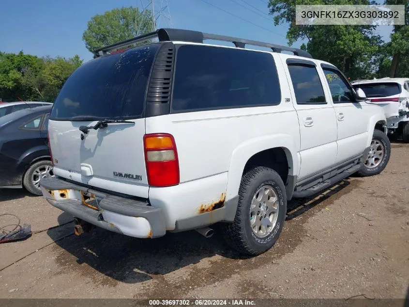 2003 Chevrolet Suburban 1500 Z71 VIN: 3GNFK16ZX3G303892 Lot: 39697302